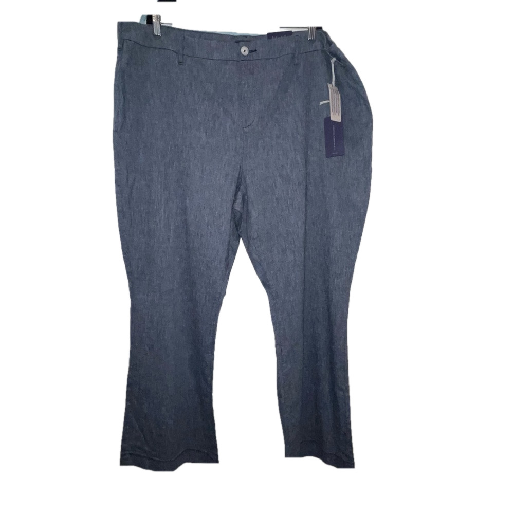 NYDJ Claire Commander Blue Straight Trouser Linen Pants Not Your Daughters Jeans